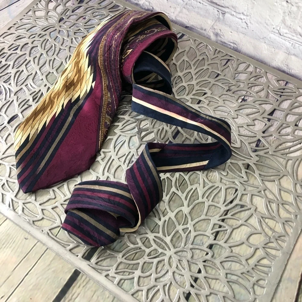 Mixed Paisley and Striped Gold and Purple Tie